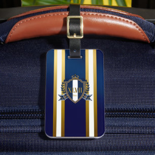 Etiqueta De Bagagem Luxo em Azul Real e Monograma Branco
