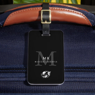 Etiqueta De Bagagem Luxo Moderno com Monograma e Nome Personalizados