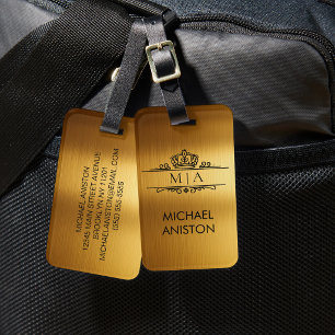 Etiqueta De Bagagem Luxo Personalizado Monograma Dourado Viagem