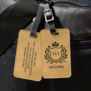 Etiqueta De Bagagem Luxo Personalizado Monograma Dourado Viagem