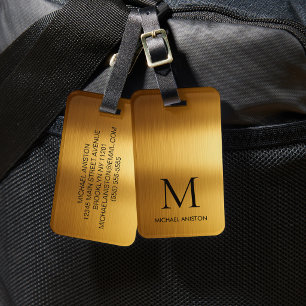 Etiqueta De Bagagem Luxo Personalizado Monograma Metal Falso Dourado