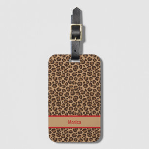 Etiqueta De Bagagem Luxo Vermelho com Estampa de Leopardo