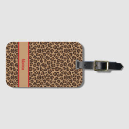 Etiqueta De Bagagem Luxo Vermelho com Estampa de Leopardo 
