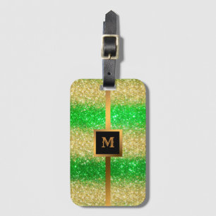Etiqueta De Bagagem Luxury Glitter Dourado Verde