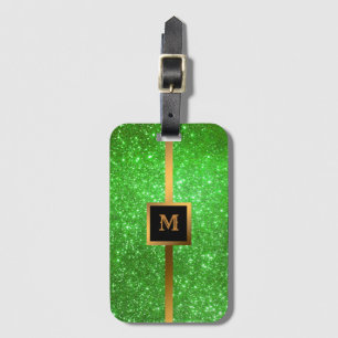 Etiqueta De Bagagem Luxury Glitter Dourado Verde