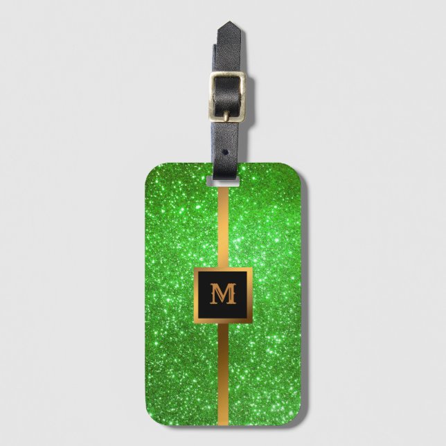 Etiqueta De Bagagem Luxury Glitter Dourado Verde (Frente Vertical)