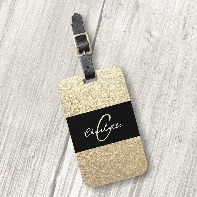 Etiqueta De Bagagem Luxury Sparkle Dourado Glitter Name (Criador carregado)