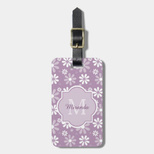 Etiqueta De Bagagem Luz feminino do monograma - flores roxas e nome da