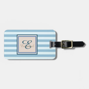Etiqueta De Bagagem Luz - listrado azul Monograma-Personalizado