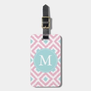 Etiqueta De Bagagem Luz Monogrammed - teste padrão cor-de-rosa de Ikat