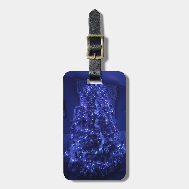 Etiqueta De Bagagem Luzes de Árvore de Natal Azul (Frente Vertical)