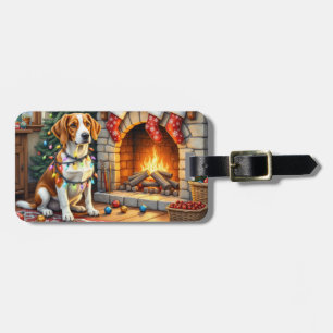 Etiqueta De Bagagem Luzes de Natal do Foxhound Inglês Americano