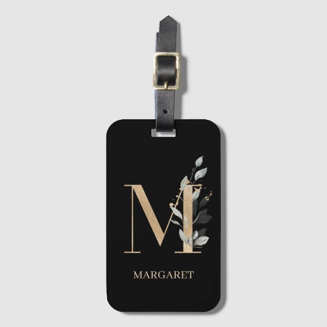 Etiqueta De Bagagem M Monograma Floral Personalizado (Frente Vertical)