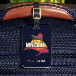 Etiqueta De Bagagem Madrid Espanha Retro Região Map Vintage Bull
