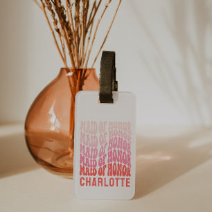 Etiqueta De Bagagem Madrinha de casamento Cor-de-rosa moderna, retrato