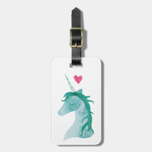 Etiqueta De Bagagem Mágica azul do unicórnio com coração