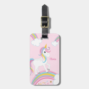 Etiqueta De Bagagem Mágico Rainbow Unicorn Pink Personalizado