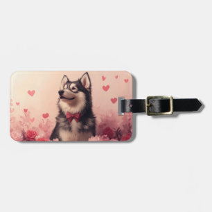 Etiqueta De Bagagem Malamute do Alasca com Rosas - Dia dos Namorados