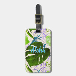Etiqueta De Bagagem Maleah Monstera Tropical Havaiana Aquarela Verde