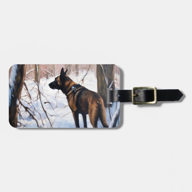 Etiqueta De Bagagem Malinois Belga Deixar Neve Natal (Frente Horizontal)
