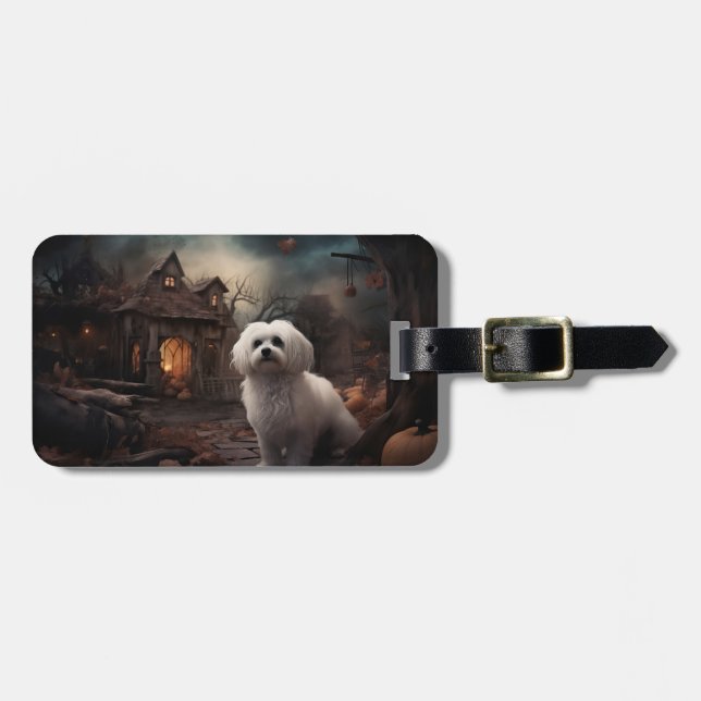 Etiqueta De Bagagem Maltês Halloween Assustador (Frente Horizontal)