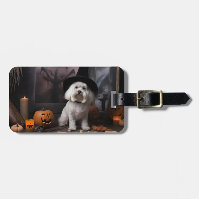 Etiqueta De Bagagem Maltês Pumpkins Halloween Scary (Frente Horizontal)