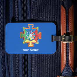 Etiqueta De Bagagem Mandala da Criação de Fundo Azul