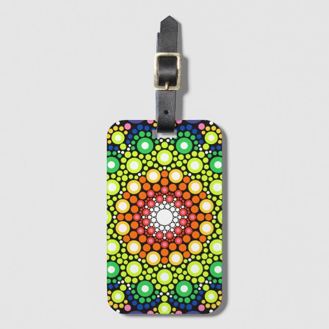 Etiqueta De Bagagem Mandala Dot Fractal Retro Hippie Pontos Trippy (Frente Vertical)