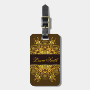 Etiqueta De Bagagem Mandala dourada floral