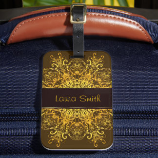 Etiqueta De Bagagem Mandala floral étnica. Coroa Floral