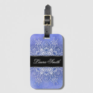 Etiqueta De Bagagem Mandala floral no fundo do azul do grunge