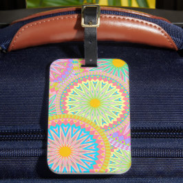 Etiqueta De Bagagem Mandala Sobreposta Rosa Azul Amarelo Verde-Menta R