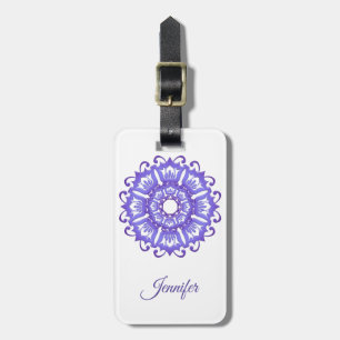 Etiqueta De Bagagem Mandala violeta floral. Nome