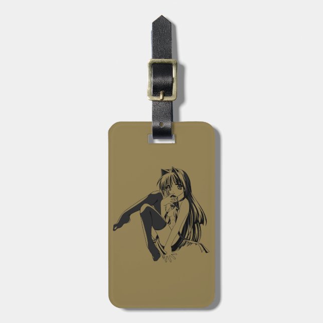 Etiqueta De Bagagem Manga, Neko Catgirl Furry Kawaii Loli (Frente Vertical)