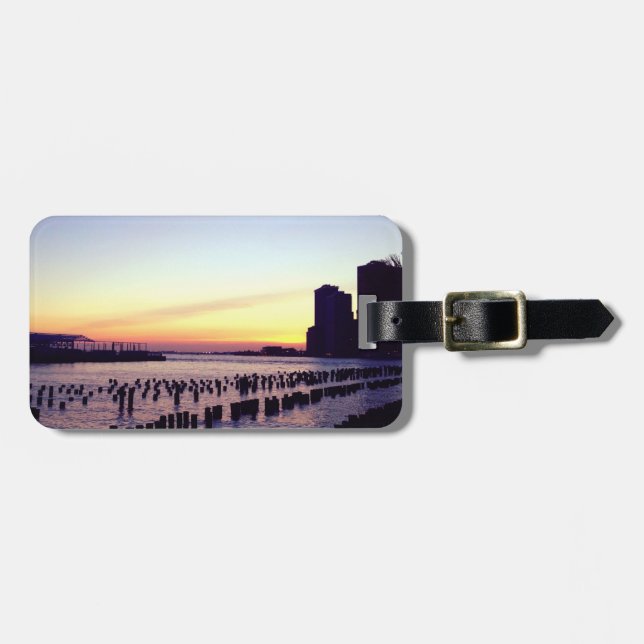 Etiqueta De Bagagem Manhattan Sunset Skyline NYC (Frente Horizontal)