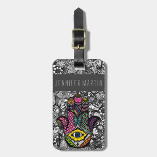 Etiqueta De Bagagem Mão colorida mão tirada de Hamsa desenhos florai