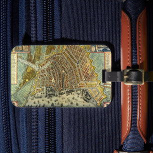 Etiqueta De Bagagem Mapa Antigo da Rua de Amsterdã, Holanda