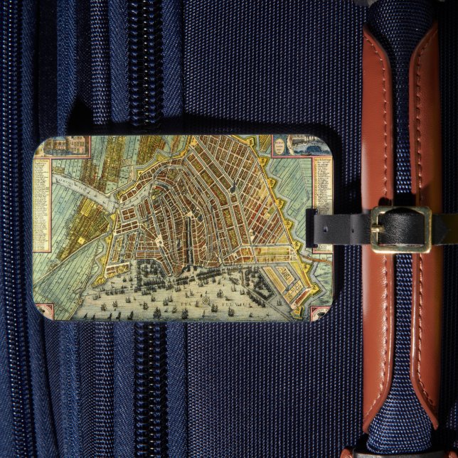 Etiqueta De Bagagem Mapa Antigo da Rua de Amsterdã, Holanda (Frente Insitu 4)