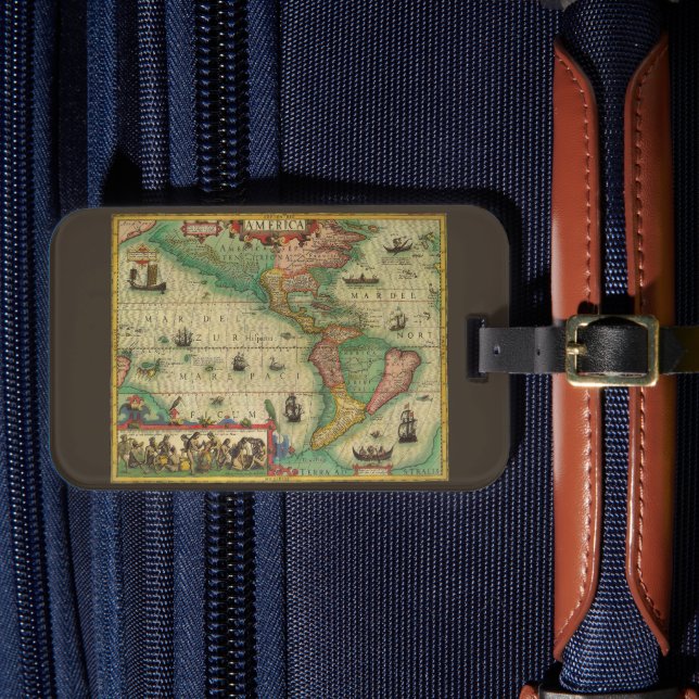 Etiqueta De Bagagem Mapa antigo das Américas por Hondius (Frente Insitu 4)