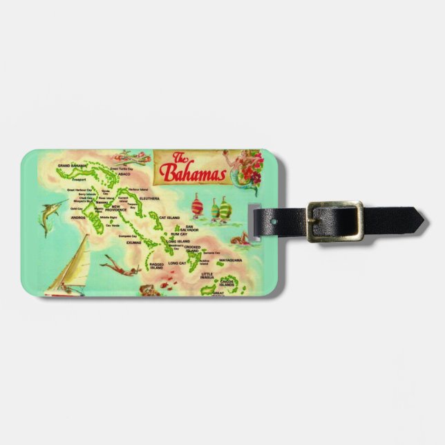 Etiqueta De Bagagem Mapa Antigo das Ilhas Bahamas  (Frente Horizontal)