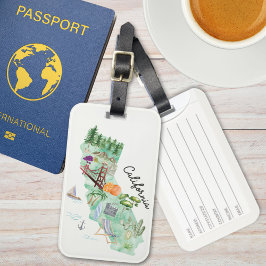 Etiqueta De Bagagem Mapa de Arte do Estado da Califórnia em Watercolor