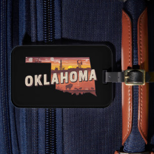 Etiqueta De Bagagem Mapa de viagem ilustrado do estado vintage Oklahom