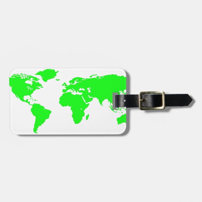 Etiqueta De Bagagem Mapa do Mundo Branco Verde (Frente Horizontal)