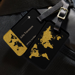 Etiqueta De Bagagem mapa do mundo dourado do viagem personalizado