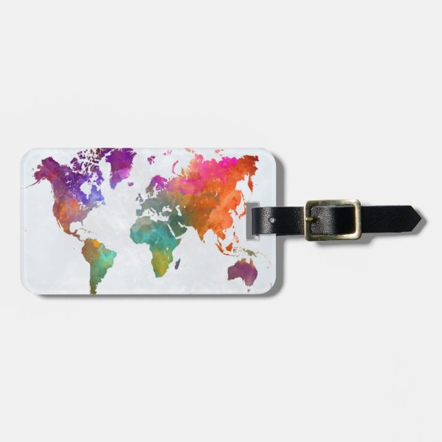 Etiqueta De Bagagem Mapa do mundo na aguarela (Frente Horizontal)