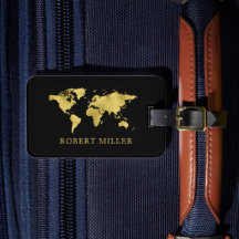 Mapa do Mundo Negro e Dourado Moderno Personalizad