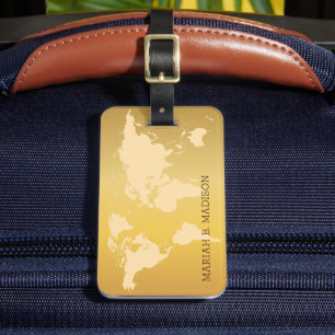 Etiqueta De Bagagem Mapa do Viajante do Mundo Dourado Pincel metálico 