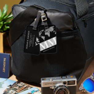 Etiqueta De Bagagem Mapa geométrico do Viajante do Mundo Silver Metal 