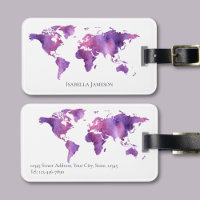 Mapa Mundi Aquarela Personalizado Roxo Rosa