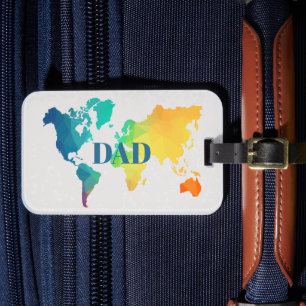 Etiqueta De Bagagem Mapa Mundial Colorido DAD Monograma Personalizado